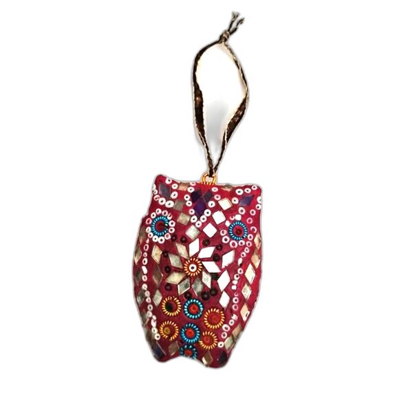 Handmade Mosaic Owl Ornament, Colorful Folk Art Hanging Decor - Picture 1 of 2